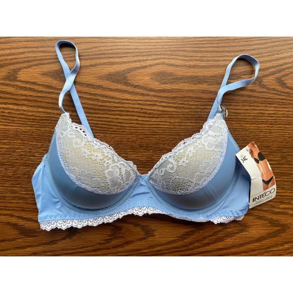 Inteco Intimates Size 34C Blue Push-up Underwire Bra with Lace W319